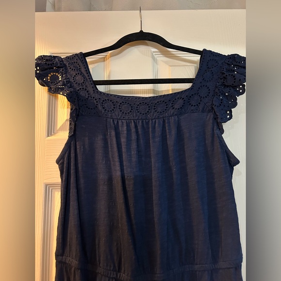 Talbots Navy Blue midi length Dress with Lace cap Sleeves size M - Picture 4 of 6